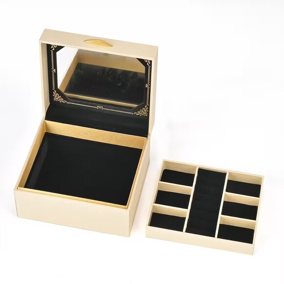 ** 2/$35 NEW Beige Lizard Embossed Pattern Leatherette Anti Tarnish Jewelry Box - Picture 6 of 11